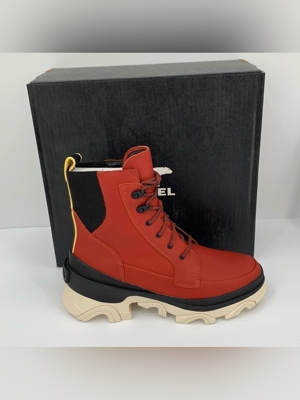Sorel Brex lace-up boots warp red leather waterproof chunky platform new 10